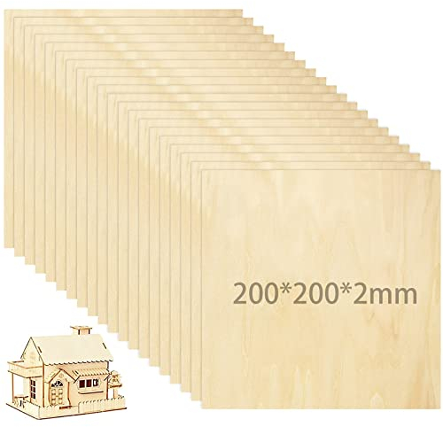 MIVIDE 20 x 2 mm Plywood, 20 x 20 cm Wood Plates, Wood Sheet for DIY, Laser Cutting, Painting, Engraving