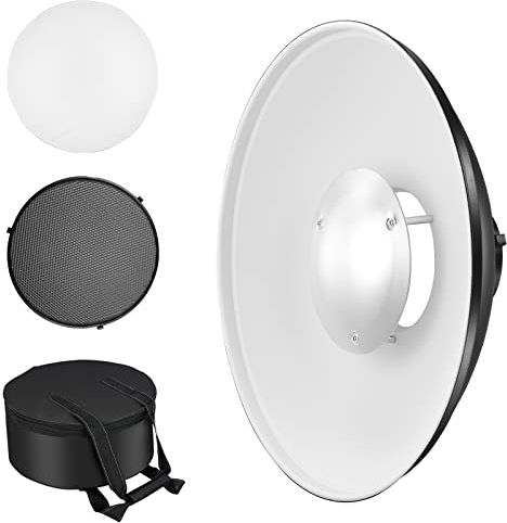 Soonpho Beauty Dish - Reflector estándar de 30 cm/12 pulgadas con rejilla de nido de abeja negra, difusor blanco y bolsa de almacenamiento, estudio fotográfico estroboscópico, reflector para flash de