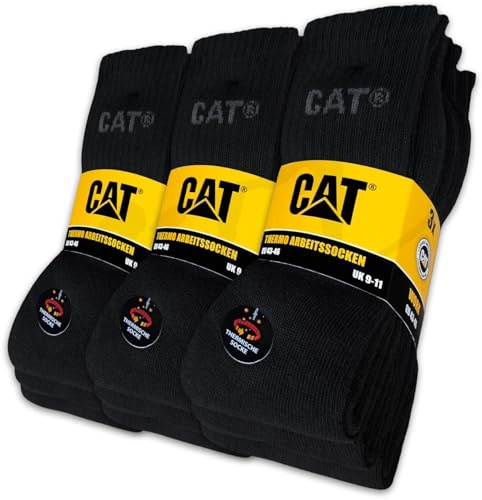 CAT Caterpillar 9 paia di CALZE TERMICHE Calze da lavoro Calze termiche Calze invernali con pile Calze da lavoro Taglia 39-42, 43-46, 47-50, 43-46