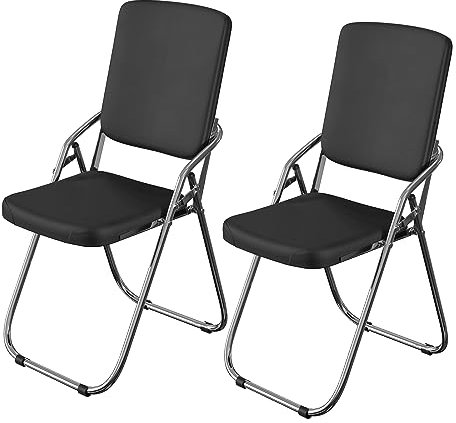 Chleby 2er Klappstuhl Besucherstuhl Klappstuhl mit Lederbezug Klappbare Esszimmerstühle sind geeignet für Küche, drinnen, draußen, Konferenzraum Schwarz