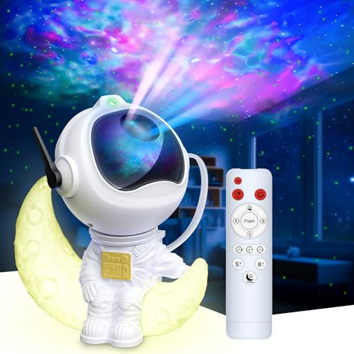 Astronaut LED Sternenhimmel Projektor, Star Galaxy Projector mit Nachtlicht, 8 Nebelmodi, 360° Rotation, Fernbedienung & Timer, Skylight Projector mit Mondlampe, Geschenk für Kinder und Erwachsene