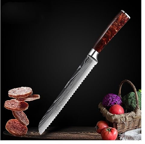 Damaskus kockkniv japansk lax sashimi kniv rött hartshandtag Santoku kniv kökskniv matlagningskniv