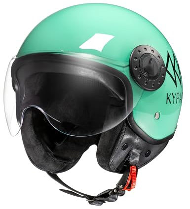 KYPARA DOT Approved Vintage Open Face Motorcycle Helmet with Visor, Retro Half Helmet for Men & Women (Green Rounds, L)
