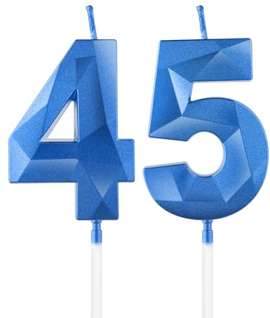 Royal Blue 45th Birthday Candles, 3D Number 45 Candle for Cake, Women Men 45th Birthday Decorations,Sapphire Candle Topper Blue Cake Decorations for Birthday Party Wedding Anniversary Supplies