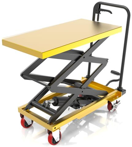 ZKH Hydraulic Lift Cart, 330lb Capacity, 49.6 Max Lifting Height, Single Scissors Lift Table with Locking Wheels and Overload Bar for Safe Operations, Ideal for Material Handling and Freight Lifting