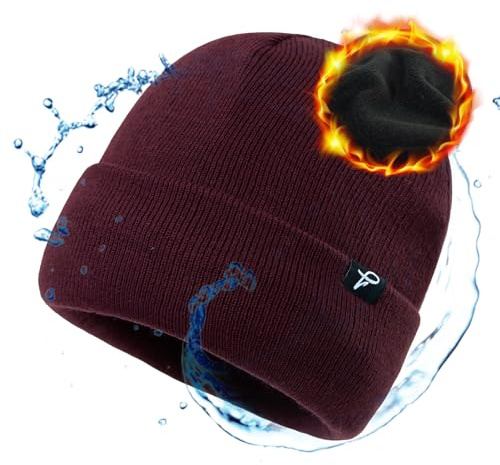 TOP-EX DryKnit™ Bonnet d'hiver imperméable pour homme et femme, bonnet tricoté chaud doublé en polaire, protection contre le vent et la pluie, respirant, XXL