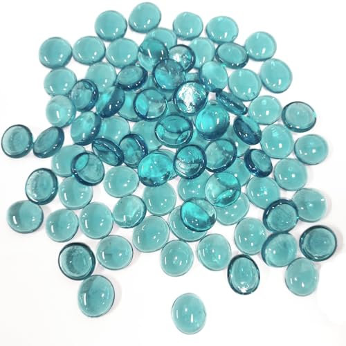 TIWIHON Glass Pebbles - 0.45KG Blue Flat Marble Stones Beads, Artificial Crystal Gemstones Fire Clear Decorative Glass Beads for Vase Filler, Aquarium, Mosaic Tiles, Landscaping, Flowerpot(90-100PCS)