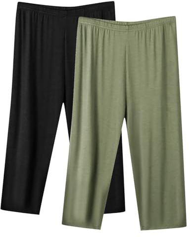 2 Pack Womens Capri Cropped Trousers UK Sale Clearance Ladies Three Quarter Soft Pajama Plus Size 3/4 Crop Pants Women Solid Color Pj Bottoms Summer Casual Comfy Capris Soft Lounge Pant S-5XL