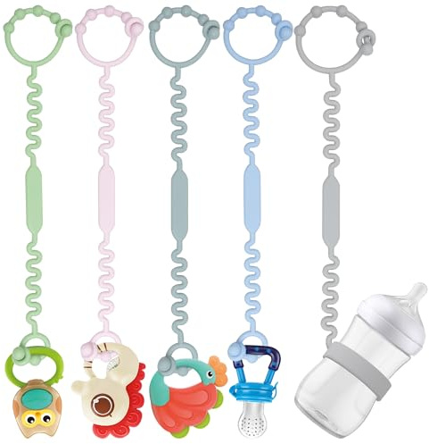 ETETOO 5 paquets de sangles réglables en silicone pour bébés et pinces à tétine en silicone pour poussettes, multicolore neuf