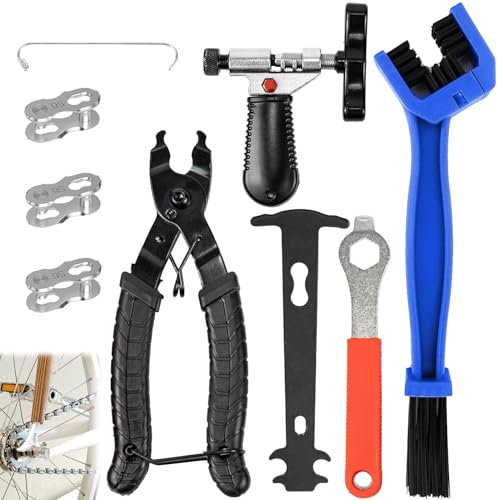 Kettennieter Fahrrad, Fahrradkette Reparatur Set, Fahrradketten Nieten und Kettenschloss Zange, Ketten Prüfer Fahrradkette Werkzeug, 3 Paar Fahrradketten Nieten Kettenzange für 6-10 Fach Fahrradkette