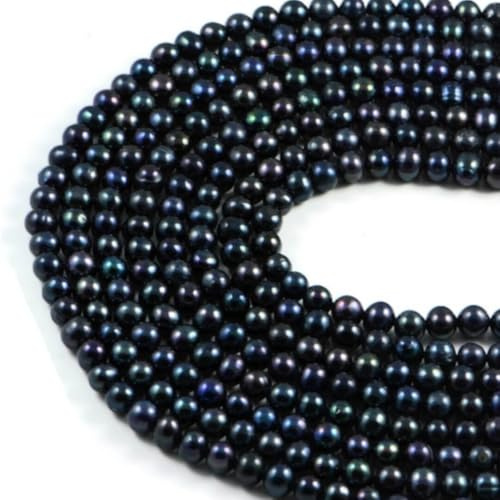 Perle naturali di coltura d'acqua dolce rotonde da 7 a 8 mm - Filo da 35,6 cm - Per la creazione di gioielli, collane curative, braccialetti e design fatti a mano - Nero AqBeadsUk