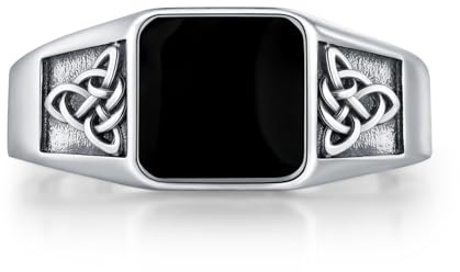 OHAYOO Sigillring herr silver 925 ringar män emalj ring svart massiv, 10 mm bred, keltiskt smycke för män pappa vän make, Sterlingsilver, Ingen ädelsten