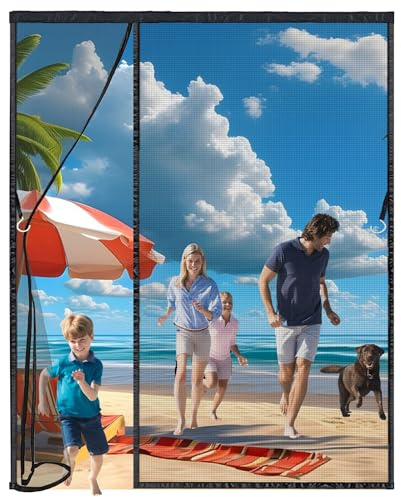 Moustiquaire Porte Fenêtre Épaisse 270x220cm Maille Très Fine Dense, Moustiquaire Porte Fermeture Aimantée Magnétique Automatique, Rideaux Anti Mouches et Insect, Bande Adhésive Sans Perçage Noir
