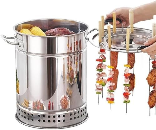 Barbacoa vertical portátil sin humo con 28 pinchos y accesorios, asado completo de 360°, diámetro de 39 cm