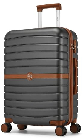 Kono Medium Hard Shell Suitcase, Lightweight ABS+PC Checked Luggage,Grey