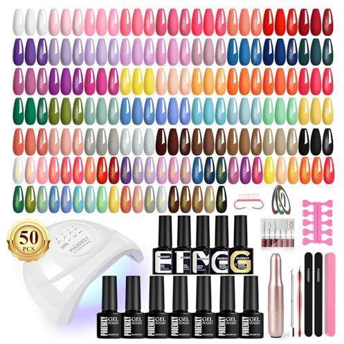 PHOENIXY Kit Uñas Semipermanentes Con Taladro de Uñas y Lámparas UV 45 Colors Esmaltes Semipermanentes Para Uñas 66 PCS Kit de Manicura Profesional Con 4 Capas Superiores de Efecto Regalo Para Mujeres