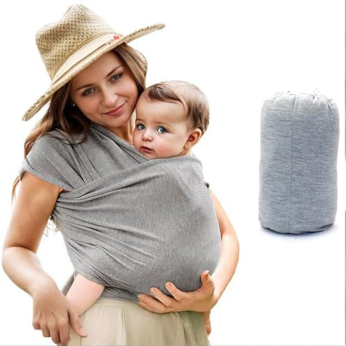 Tragetuch Baby Neugeboren, Kleinkind All-in-1 Stretchy Wrap Carrier, Premium Babytragetuch Wickeltuch, Wrap Trage Babyausstattung, Baby Sling, Baby Tragetuch für Neugeborene & Kleinkind Baby (Grau)