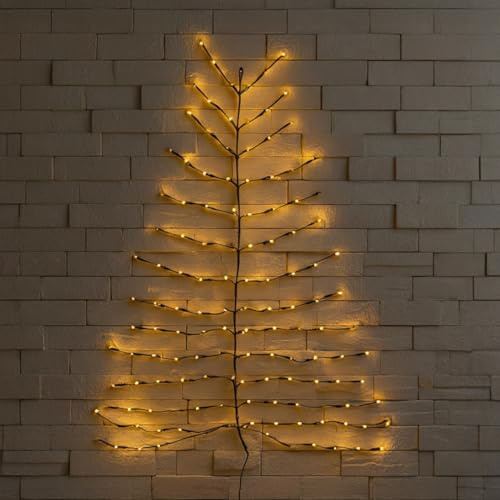 LED julgran väggbild för utomhusbruk med nätkontakt – 136 LED – väggträd 120 x 100 cm varmt vitt upplyst flexibelt – ljusträd jul adventsvinter väggdekoration belysning