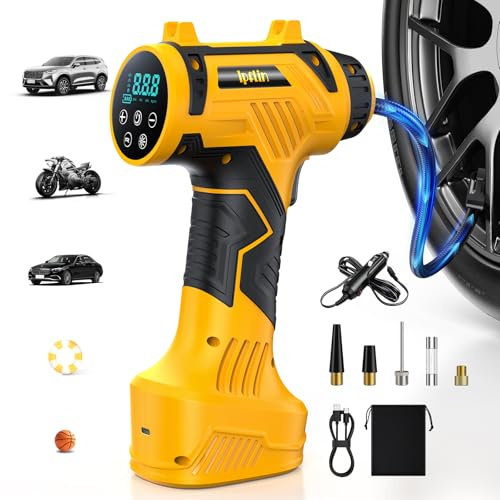 Tire Inflator Portable Air Compressor Built-in Battery - Corded/Cordless Tire Inflator - 9600 mAh & 12V DC, 2X Faster Inflation Handheld Air Compressor, 160PSI Air Pump for Car, SUV, Motorcycle, Ball