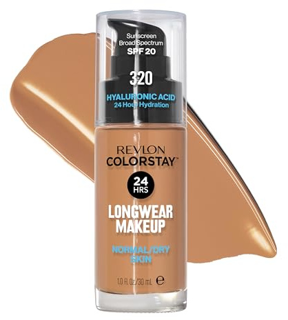 Revlon Liquid Foundation, ColorStay Face Makeup for Normal & Dry Skin, SPF 20, Longwear Medium-Full Coverage with Natural Finish, 320 True Beige, 1 fl oz