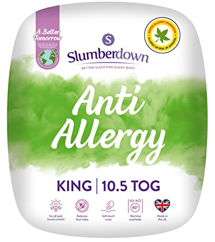 Slumberdown Anti Allergy King Size Duvet 10.5 Tog - Allergy UK Approved All Year Round King Quilt for Allergy Sufferers - Made in the UK, Anti Bacterial and Machine Washable Bedding (225 x 200cm)