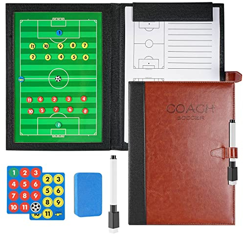 RoseFlower Magnetic Football Tactics Board, Portable Football Coaching Board Futsal Dry Erase Whiteboard Soccer Coach Marker Clipboard Strategy Folder Sport Equipment Gift with Chess Piece Pen Eraser