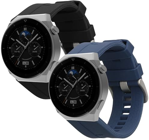 kwmobile 2X Uhrenarmband für Huawei Watch GT (46mm) Armband - Fitnesstracker Band Set aus TPU Silikon - Ersatzarmband Smartwatch - Dunkelblau Schwarz