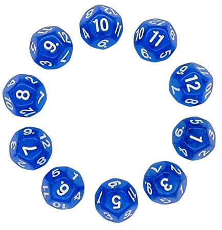 Deolven Würfel D12, 10 Pcs Transparent Blau Polyhedral Dice, 12 Seitige Klar Würfel für DND MTG RPG Dungeons und Dragons Party