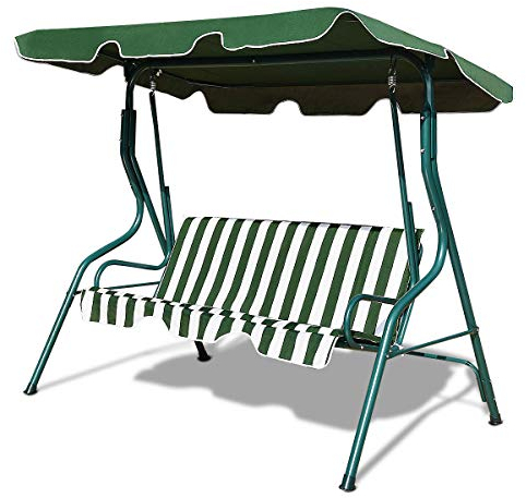 COSTWAY Hammock, trädgårdsgunga, hollywoodgunga, gungsoffa, trädgårdsbänk med soltak, 3-sitsig (grön och vit)