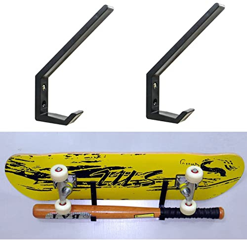 Pmsanzay 2 Pack Skateboard Wall Rack Skateboard Wall Mount Storage Organizer Hanger, organize your helmets, Headphone, bags, baseball bat,etc - Hardware Included - Easy to Install - No Board