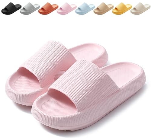 Calish Chanclas hombre mujer casa abiertas pantuflas cómodas Slide zapatillas nubes ultra suaves pantuflas sandalia verano zapatillas de playa piscina unisex, Rosa, 38/39 EU