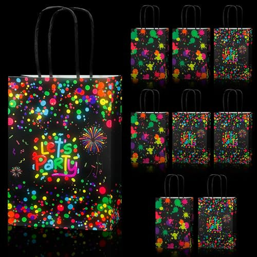 LUCKNIGHT Sacchetti Regalo Fluorescenti, 8 Pezzi per Bomboniere, Sacchetti di Carta Colorati Fluorescenti, Forniture per Feste al Neon Luminose per Decorazioni per Feste al Neon a Luce Nera