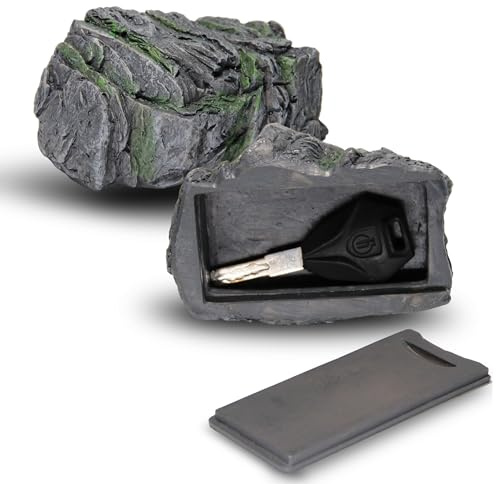 ANINIUCN Caja de llaves oculta de roca falsa para exteriores, parece piedra real, escondite de llave de repuesto de resina segura para jardín o patio al aire libre (estilo piedra B)