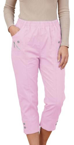 Golomak Womens Capri Trousers, Cherry Berry 3/4 Cotton Pants, Baby Pink 16