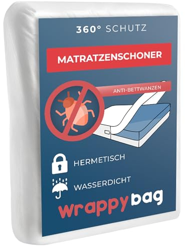 WRAPPYBAG Wasserdichter Matratzenschoner – Anti-Bettwanzen & Hausstaubmilben Matratzenbezug – Chemikalienfrei & Atmungsaktiv – 90x200x15 cm – Erhältlich in 15 Größen