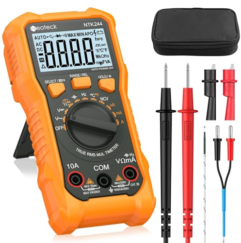 Neoteck Multimetro Digital 6000 Conteos Polímetro Digital TRMS Auto Rango NCV Tester Electricista para CA/CC Corriente Tensión Resistencia Capacitancia FrecuenciaTemperatura