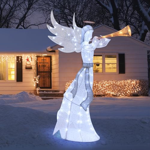 SOARS Angelo di Natale Illuminato 156 cm, Grande Decorazione Natalizia con 100 luci a LED Bianche, Decorazione Natalizia per Esterni XXL, Decorazione Natalizia per Interni ed Esterni