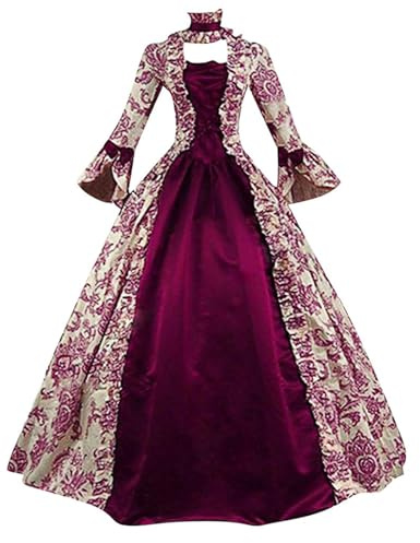 KHIRVWL Abito Medievale da Donna Abito Gotico retrò Abito da Palazzo Abito Victoria con Fiocco Collo Quadrato Abito Maniche Lunghe Abito da Sera per Festa di Carnevale di Halloween Vestiti Cerimonia