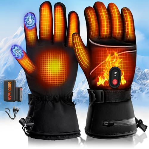 DeeprBetter Beheizbare Handschuhe Damen Herren, 5000mAh Akku Beheizte Handschuhe mit Heizung, Wasserdicht Beheizbare Handschuhe Motorrad mit 3 Stufen, Touchscreen Beheizte Winterhandschuhe Ski,fahrrad