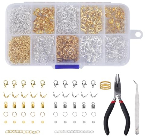 Zythrem 580 Pezzi Kit Collane Fai Da Te Adulti, Chiusure per Braccialetti, Gioielli Piccolo Anello Circolare, Perline per Braccialetti, Accessori per Braccialetti Fai Da Te, Kit Gioielli