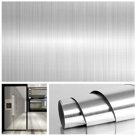 DUNSBY Väggskydd självhäftande premium borstad nickel vinyl självhäftande tapet rostfritt stål oljesäker vattentätt kök guldblad klistermärken dekor film (silver, 60 x 1 000 cm)