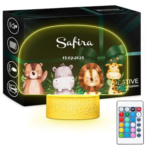 Maverton Lampada personalizzata LED - Luce notturna bambini - Lampada 3D per camera da letto - Compleanno bambina o bambino - Cornice con base multicolore - Idee regalo nascita neonato o neonata
