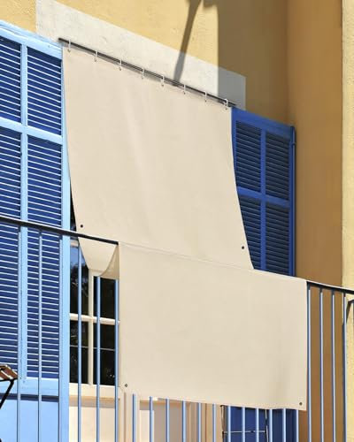 INTRECCI Tenda da Sole per Esterno, Tenda da Sole per Balconi, Impermeabile, a Caduta, 200x300 cm con Occhielli Laterali, Telo Ombreggiante, Riduce Luce e Calore, Migliora la Privacy, Colore Panna
