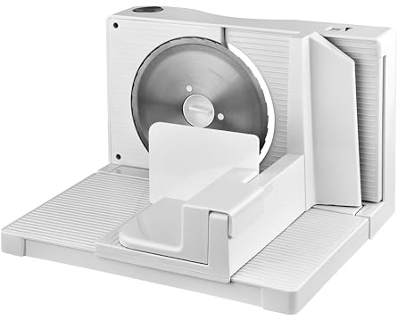 Allesschneider AS 1004 WH PL, Elektrische Aufschnittmaschine, Weiß, Klappbar, 100W, Schnittstärke 0-15mm, Universalschneider für Haushalt