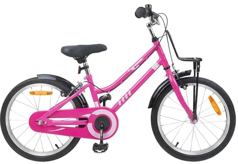 LoogCape barncykel tum för 2–4 år gammal, rosa, svart med stålram, teleskopsadelstöd, fälgbroms, skyddsplåt, ringklocka, stativ, reflektorer, lämplig för stad, fritid och vardag