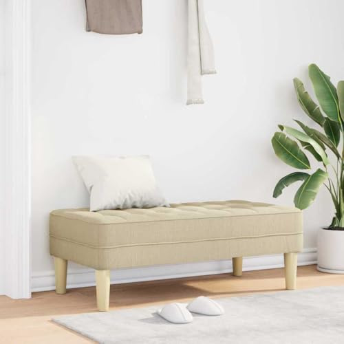 SooIarix Banc avec coussins, crème, tissu avec pieds en contreplaqué, 113 x 57 x 39 cm, assise pour 2 personnes, moderne, pour salon, banc et bancs de bière Confort