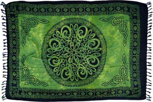 Guru-Boutique, Sarong, Tapisserie, Jupe Portefeuille, Robe Paréo Celtique Vert, Viscose, Size:Taille Unique, 160x100 cm, Sarongs, Serviettes de Plage