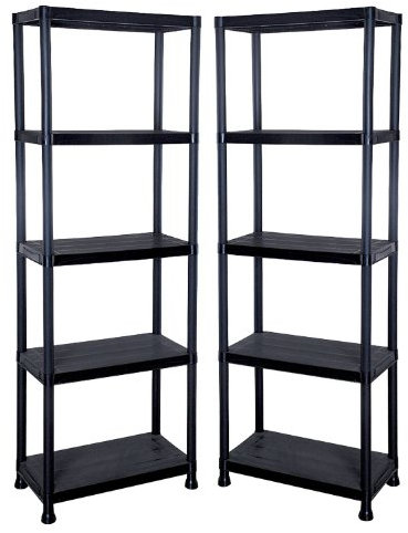 2 x 5 Tier Heavy Duty Black Plastic Shelving Unit Storage Organiser Garage Home Pantry Racking Shelf Shelves Workbench Workman Bays Racking Tools Paint Stationary Parts 60cm Wide