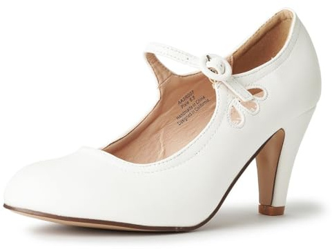 J. Adams Pixie Mary Jane Shoes - Women's Oxford Pumps - Cute Kitten Heels - Retro Vintage Mary Janes - Round Toe Ankle Strap Dress Shoes