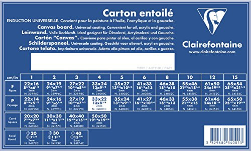 Clairefontaine 34001C - Un carton à peindre avec enduction blanche 33x22 cm (format 4P paysage), épaisseur 3mm, toilé blanc